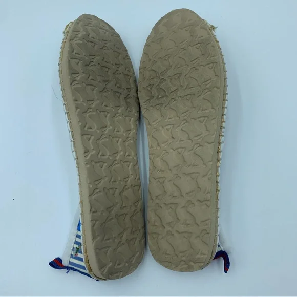 Joules Summer Espadrilles Blue White Stripe & Floral Stretch Crochet Motif UK 7 - Picture 11 of 14
